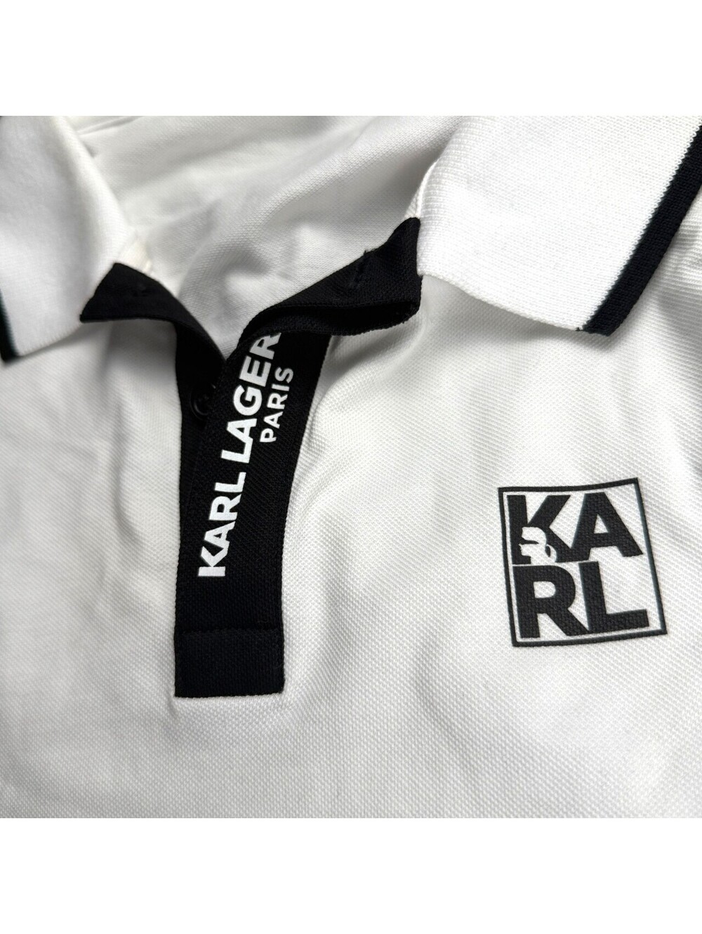 🇬🇧 Karl Lagerfeld Paris Zip Collar Polo Shirt White Medium - Picture 9 of 10